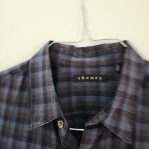 THEORY Mens Long Sleeve Blue Check Shirt Button Down Shirt Sz L
